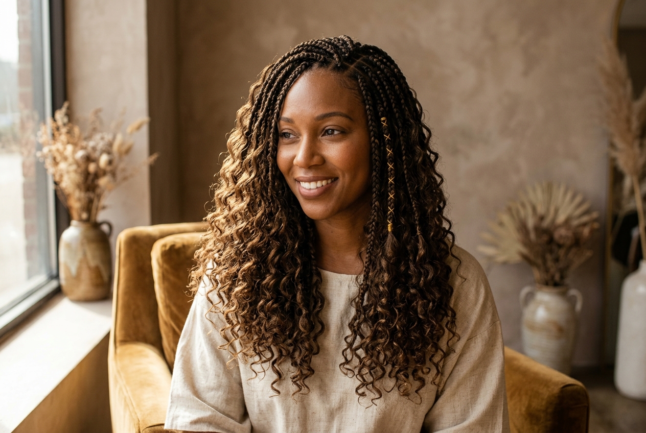 Boho braids with curly ends