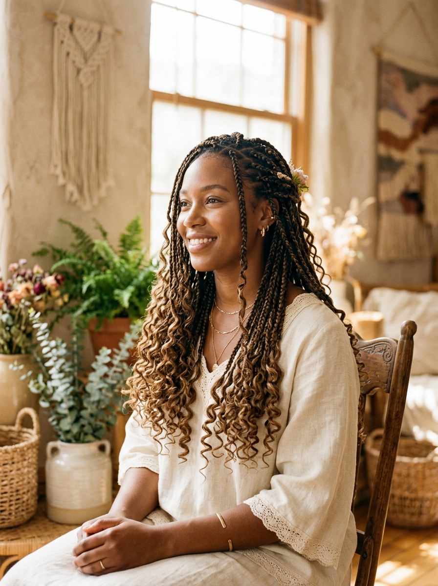 Boho braids styled on a client