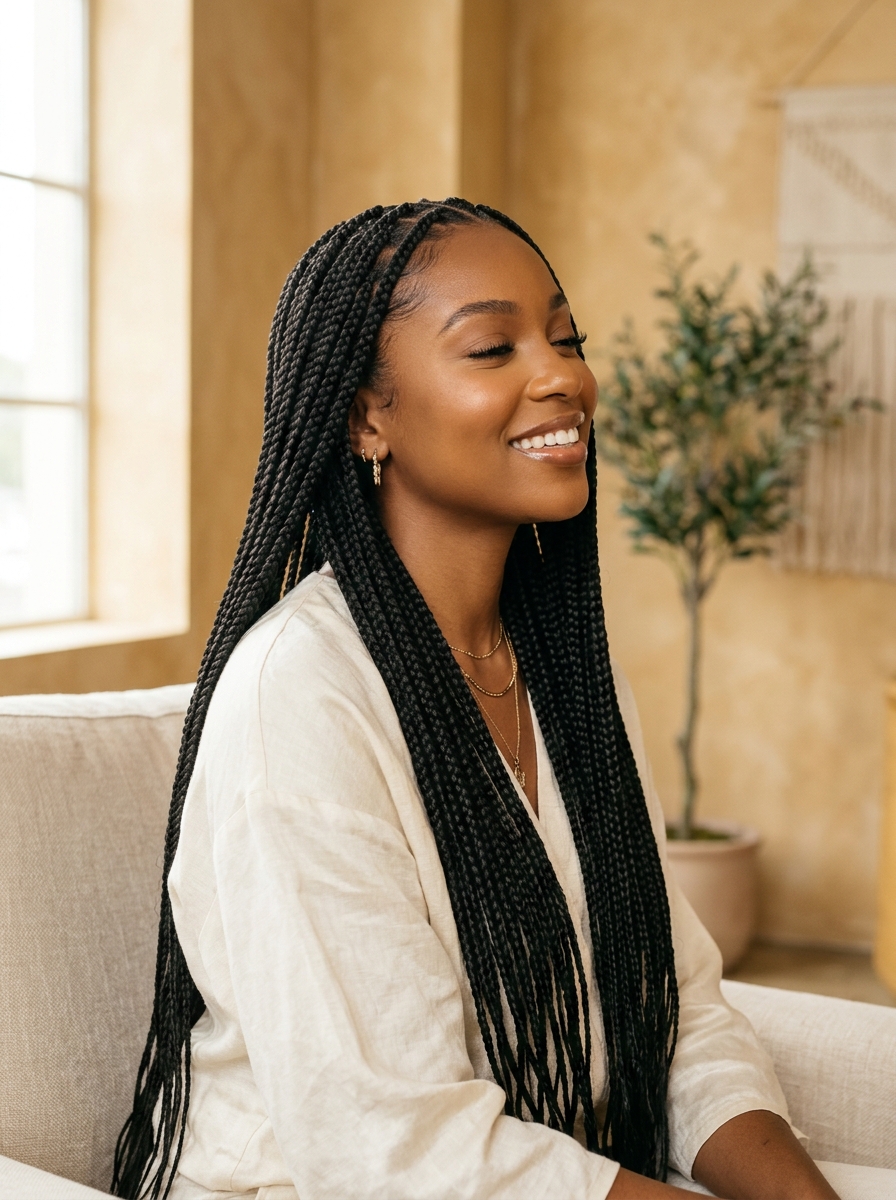 Knotless braids styled on a client